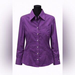 Purple Button-Down Blouse | Pocket Work Shirt | Size XL